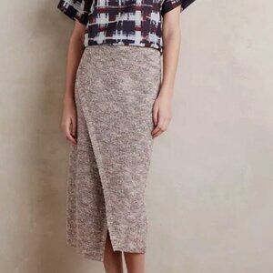Anthropologie Beige Wrap Knit Midi Sweater Skirt